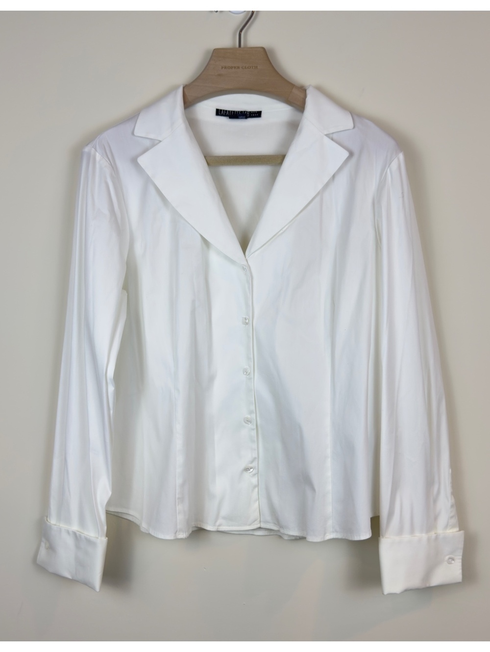 Lafayette 148 New York White Stretch Cotton Notch Collar Blouse Shirt Size 16